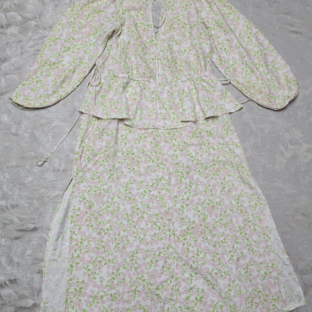TOPSHOP Maxi Dress Pink and Green Floral size 4 Prairie Fairy Whimsy Ruffle Boho